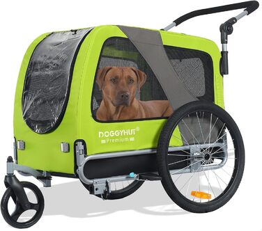 DOGGYHUT® Преміум великий велосипедний причіп для собак 2 в 1 / Візок-бігунок для собак / Причіп для собак великого розміру, 270 літрів, для собак середніх та великих порід до 35 кг (зелений / чорний)