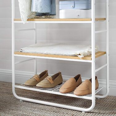 VASAGLE Coat Rack, Coat Stand, Clothes Rail, with Shoe Storage, Shoe Shelf, Entryway, Bedroom, 58 x 28 x 181 cm, Scandinavian, Matte White-Gold Oak