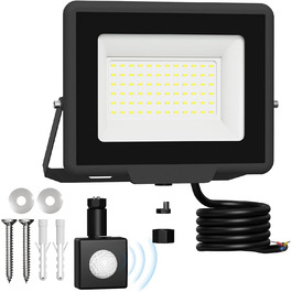 LED Floodlight Outdoor, IP65 Waterproof Outdoor Light LED Floodlight 30000LM Spotlight Floodlight, Outdoor Floodlight for Backyard, Garden, Workshop, Yard, Driveway, Doors, Garage, Hallway (Cool White with Sensor, 50W)