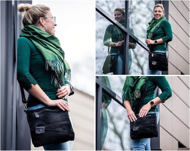 Сумка жіноча LECONI через плече з натуральної замші, чорна. Оригінальна шкіряна крос-боді сумка для повсякденного використання 29x29x6 см LE3027-VL