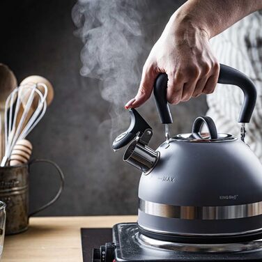 Чайник Kinghoff 1.8L з нержавіючої сталі з свистком, Induktion, сірий матовий, KH-1851