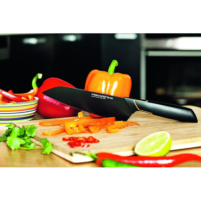 Ніж Santoku Fiskars Design 17 см, дерев'яна ручка (береза), чорний, 1003099