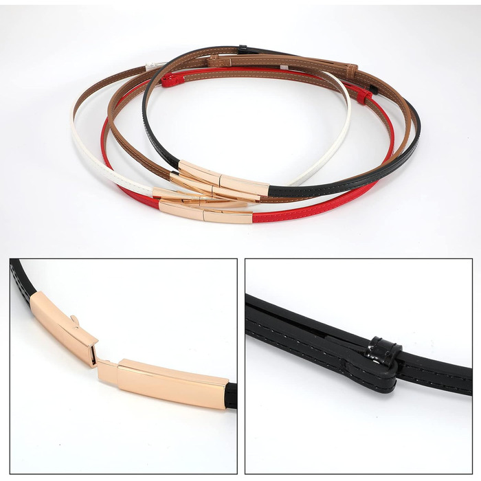 Жіночі тонкі ремені WHIPPY, 2 шт. - регульовані шкіряні пояси з золотистою блискавкою для суконь, 105 см (для талії до 95 см), чорний/коричневий