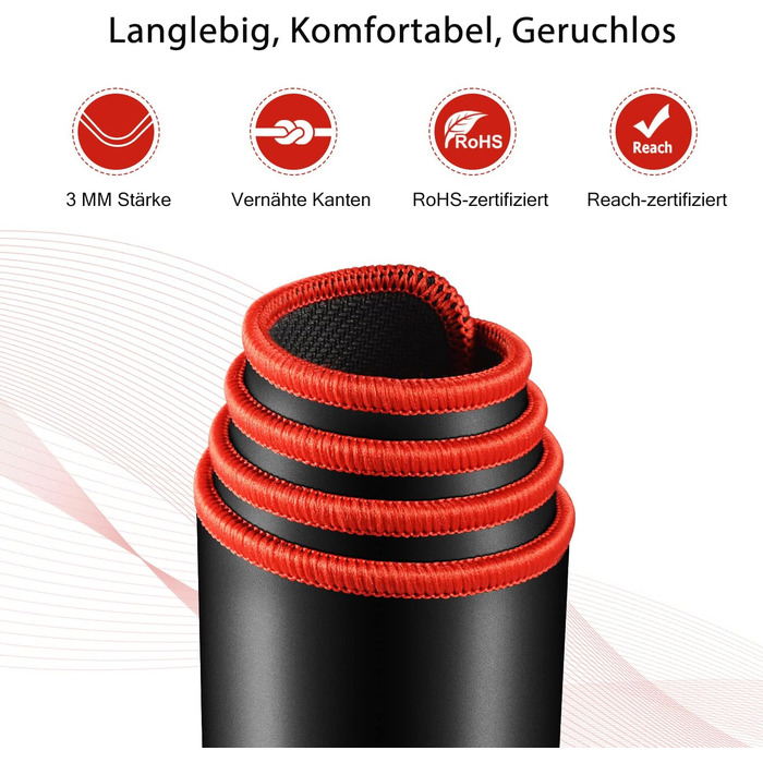 Leadsail XXL килимок для миші та клавіатури (800x300x4 мм), антивологий, преміум-текстура, для геймерів, PC, червоний