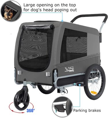 Візок для собак Tiggo VS Pets 2-в-1: візок та велопричіп, сірий, об'єм 270 л, до 35 кг