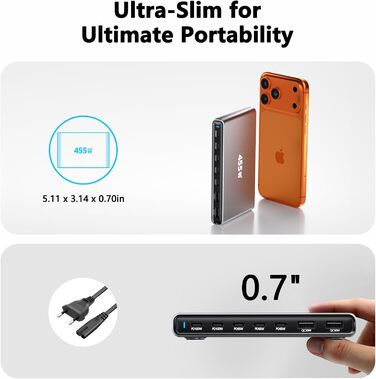 Зарядний пристрій USB-C 455W, 7 портів, GaN PD PPS, для MacBook, Dell, iPhone, Samsung, ноутбуків, планшетів, телефонів – Сірий