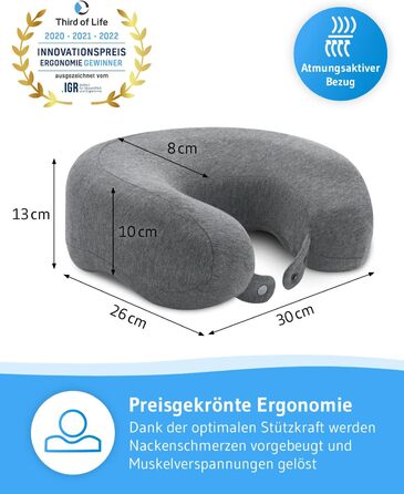 Ортопедична подушка для шиї RONDAR з ергономічної піни Memory Foam для подорожей літаком і авто, з дихаючим чохлом, проти болю в шиї