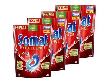Капсули для посудомийних машин Somat Excellence 4in1, без запаху, для ідеального очищення та блиску, 176 шт.