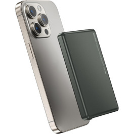 Power Bank NOHON Mag-Safe 5000mAh: Бездротовий акумулятор з магнітним кріпленням, 20W, USB-C, для iPhone 17/16/15/14/13/12 Pro/Pro Max (Грашко-чорний)