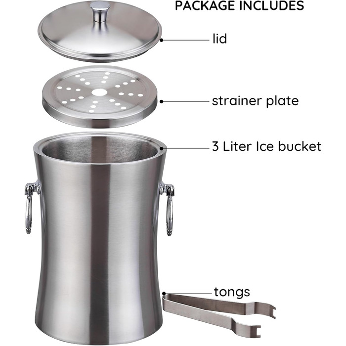 Преміум еісберг з кришкою та щипцями: еісберг з нержавіючої сталі, 3 л, для шампанського, коктейлів, вечірок та відпочинку на природі