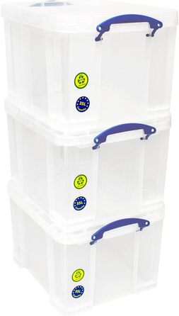 Really Useful 35C Plastic Storage Box - Lightweight, Robust, Stackable - 35 Liters - 480 x 390 x 310 mm - Transparent