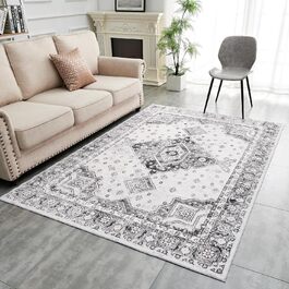 Килим LAIBEI для вітальні 200x300 см, сірий, короткий ворс, вінтажний орнамент, м'який, антиковзкий, праний, бохо стиль, для спальні та вітальні