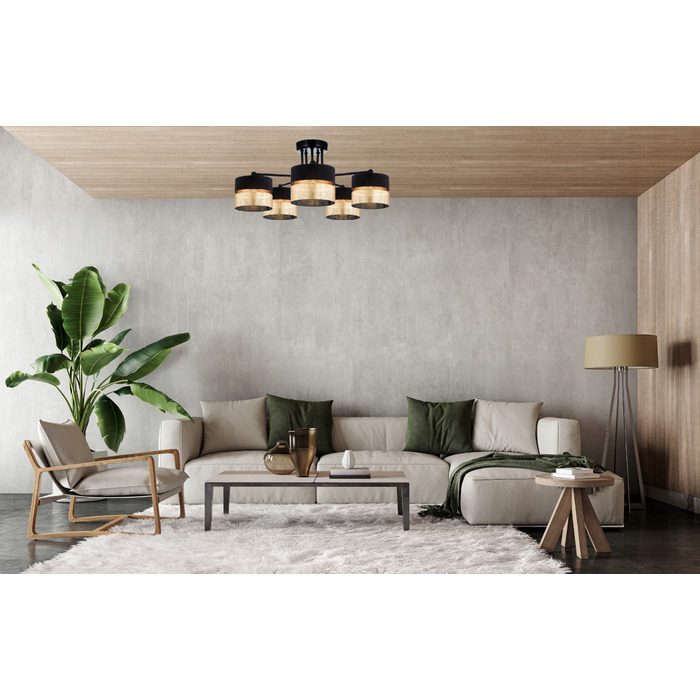 Підвісна лампа Elko-Lighting, чорно-золота, металева, 5xE27