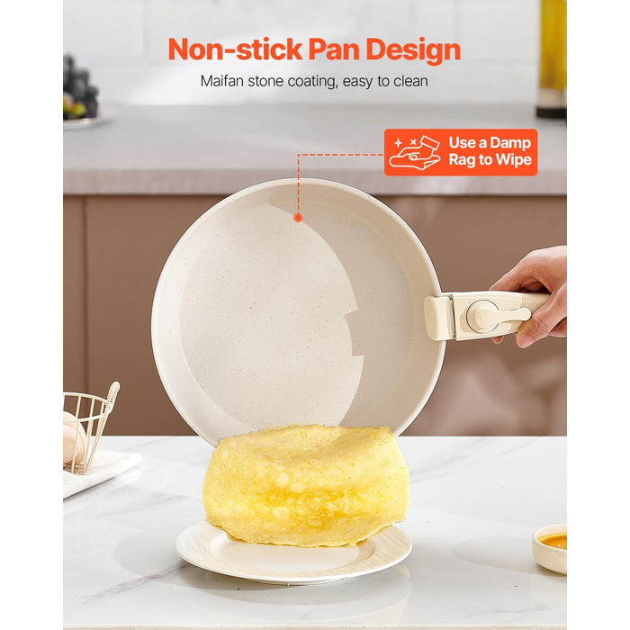 Каструля VEVOR з кришкою з термостійкого скла, антипригарна, індукційна, для кухні кемпера, приготування соусів та смаження (біла, зі знімною ручкою)