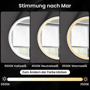 LED дзеркало для ванної кімнати з підсвічуванням, кругле, регульоване, 3 кольори світла (3500K-6500K), сенсорне керування, запобігання запотіванню, для макіяжу та гоління (діаметр 50 см)
