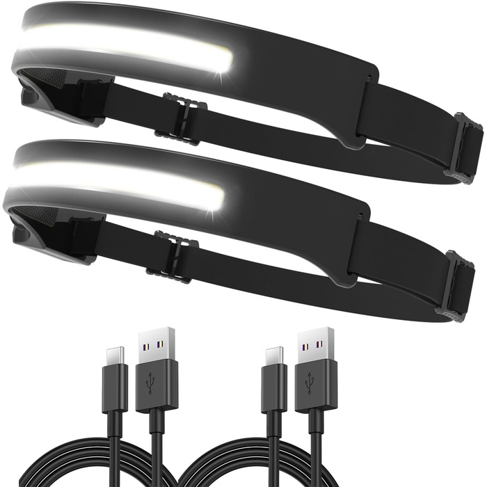 Світлодіодний лобовий ліхтар Outdoor Vibes, USB-зарядка, сенсор, широкий кут, 2 шт, чорний