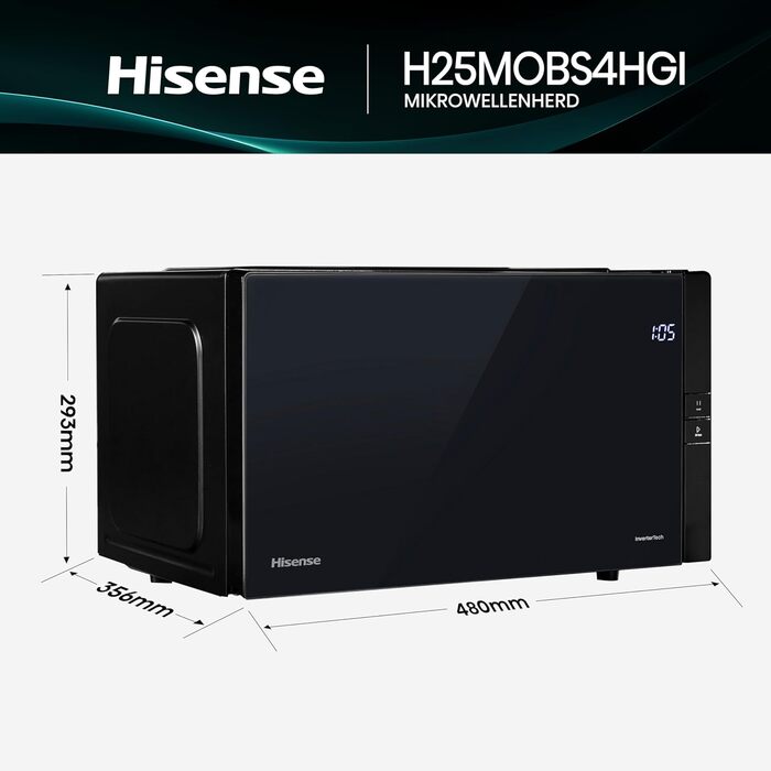Мікрохвильова піч Hisense H20MOBS4HI 25 л з InverterTech, керамічним покриттям та цифровим керуванням