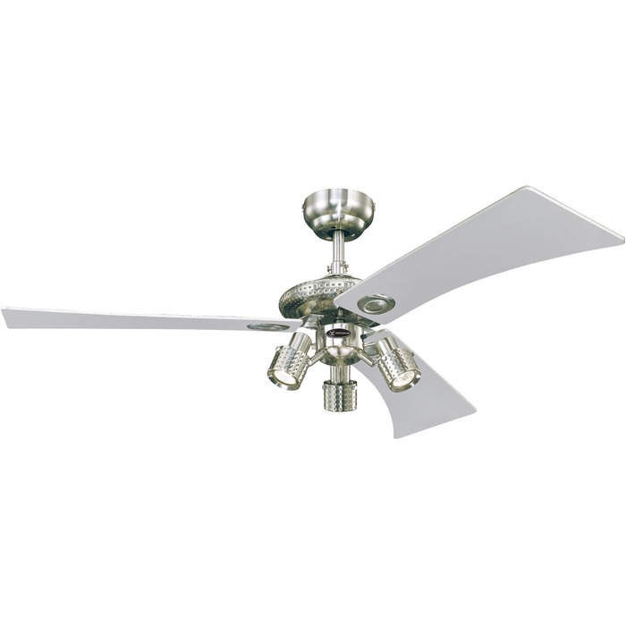 Вентилятор стельовий Westinghouse Audubon 7211940, метал, нікель щіткований, 122x122x39 см, енергоефективність A++-E, патрон GU10
