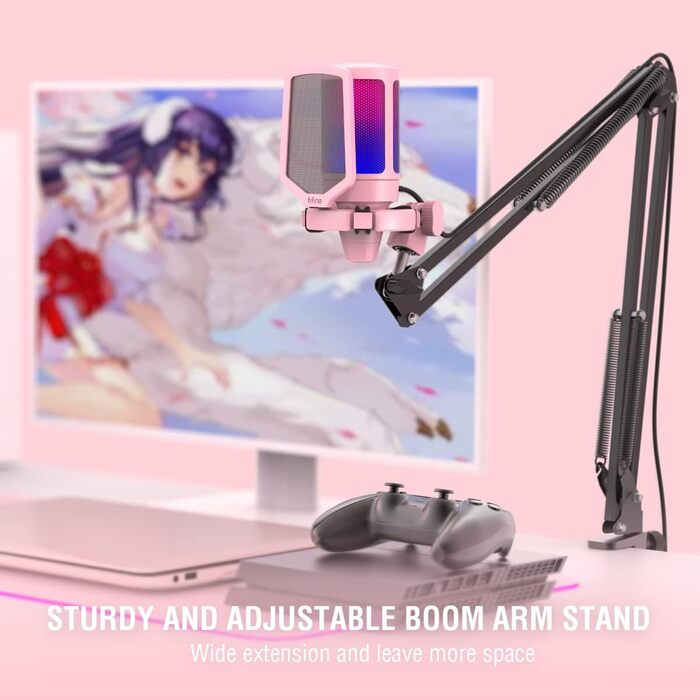 Мікрофон FIFINE для ігор та стримінгу, USB, з кріпленням, для ПК, MAC, PS4, PS5 (Рожевий)