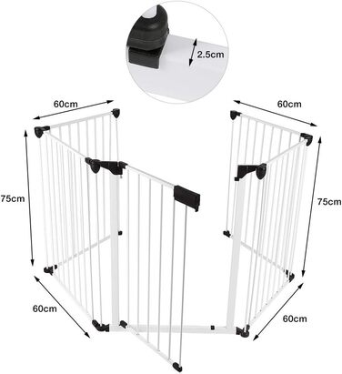 Клітка для собак, металева, розкладна, 310 x 2,5 x 75 см (5 шт., білий)