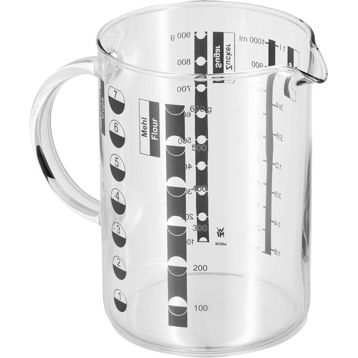 WMF Top Tools Manual Citrus Juicer 8 cm, Cromargan Stainless Steel, Lever Juice Press & Gourmet Glass Measuring Cup 1l, Heat-Resistant Glass, Scale for Liters, Milliliters, Cups, and Grams
