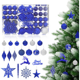 Набір прикрас для ялинки Aufun 108 шт. Преміум, пластикові кулі, верхівка, зірка, безпечні прикраси, ялинкові кулі, багаторазові, декор (шампань) (блакитний/срібний)