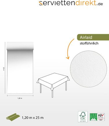 serviettendirekt.de EVERYTHING FOR THE LAID TABLE Airlaid Tablecloth Roll, 118 cm x 25 m 1 piece/roll Roll goods Tablecloth Table linen Meterware on a roll (White)