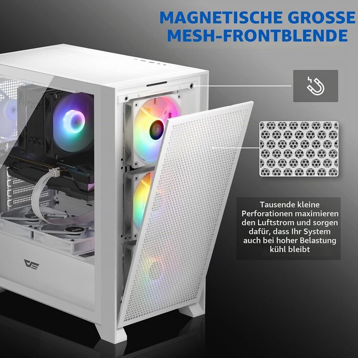 Ігровий корпус darkFlash DRX70 ATX Mid-Tower, 3 RGB-вентилятори 120мм, загартоване скло, сітчаста передня панель, USB 3.0, Білий