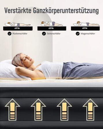 Надувне ліжко Airefina на 2 особи з самонадувною системою та вбудованим насосом, для кемпінгу та дому, міцне гостьове ліжко 203 x 152 x 46 см