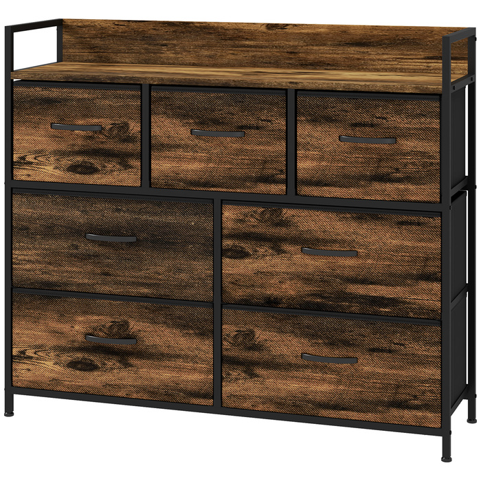 HOMCOM 7-Drawer Fabric Storage Chest of Drawers, Anti-Tip, Storage Cabinets, Sideboard, MDF, Brown