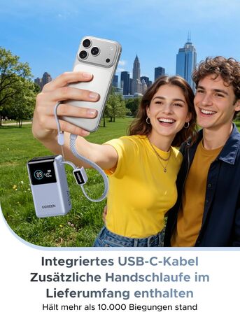 Power Bank UGREEN 10000mAh 55W з кабелем, PD 45W, Mi Turbo Charge для Xiaomi, сумісний з iPhone 15/16/17, блакитний