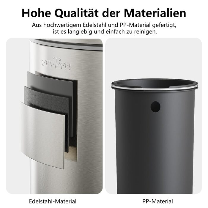Сміттєвий кошик для ванної кімнати mVm з кришкою, сріблястий, 3 л
