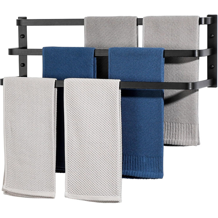 Тримач для рушників SAYAYO, чорний, 64 см, 3 стійки, для ванної кімнати та кухні
