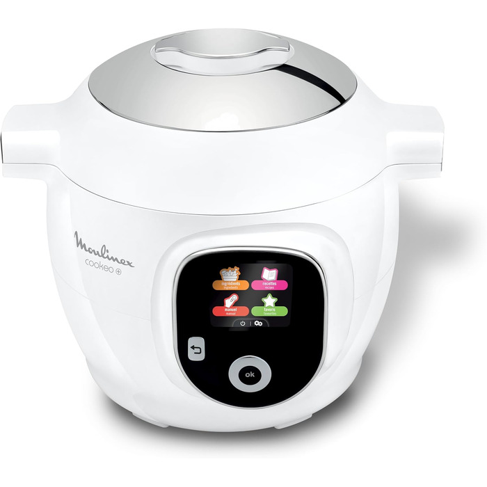 Moulinex Cookeo+ Intelligent Pressure Multicooker, 6 l, 80 integrated recipes, unattended operation, intuitive display, step-by-step cooking instructions, dedicated app, white CE854110, 6 cooking modes