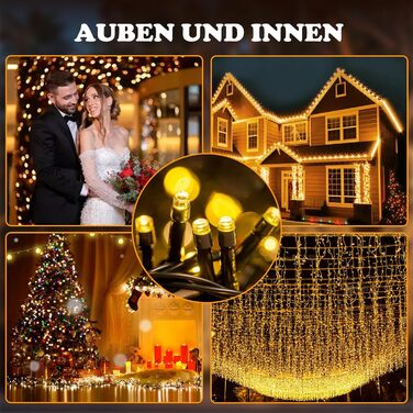 Льодогенератор JSdoin 100/200/300/400/600 LED, вологостійка гірлянда для декору саду, дому, вечірки, ялинки, з таймером, 8 режимів, тепле біле світло, 100 LED