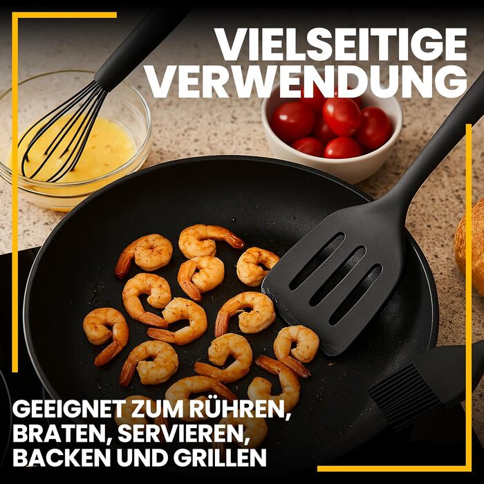 Набір кухонних аксесуарів Retoo з силікону, 10 шт. - кухонне приладдя, посуд, стійкий до високих температур, без BPA, з антипригарним покриттям, ергономічні ручки, придатний для миття в посудомийній машині, з коробкою для зберігання, чорний