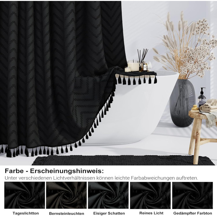 Штора для душу BTTN 180x180 см, Бохо, бежева з китицями, водонепроникна, з гачками (1 шт)