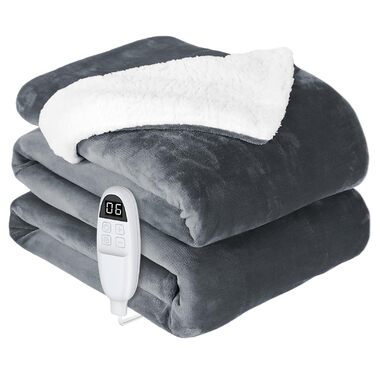 Електрична ковдра AnySun з підігрівом 180x130 см з автовимкненням, 6 режимів нагріву, таймер 10 годин, захист від перегріву, для ліжка, дивану, машинне прання, сіра