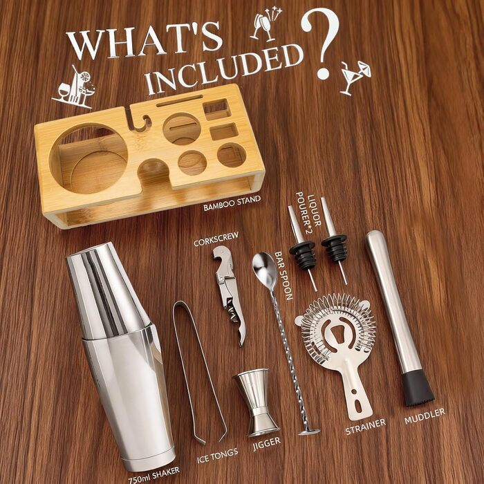 Набір для коктейлів преміум класу Boston Shaker, 16 предметів: шейкер, мадлер, відкривачка для пляшок, аксесуари для бару (чоловікам та жінкам)