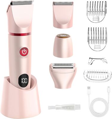 Електричний жіночий тример 3-в-1 для тіла, інтимної зони, IPX6 водонепроникний, для мокрого та сухого використання, тример/епілятор/бритва (Рожевий)