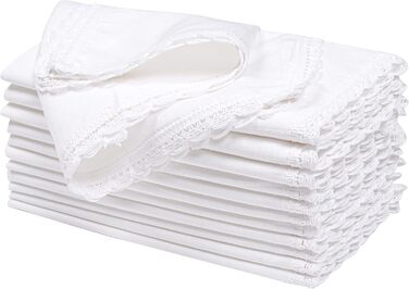 Household Linen Napkins, 20 x 20 inches, Linen, Cotton, Washable and Reusable, Lace Table Napkins for Hotel, Spring, Easter, Weddings and Parties, Very Absorbent, White, 12
