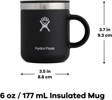 Термокружка Hydro Flask 177 мл (6 oz) з нержавіючої сталі - ізольована, з кришкою та ручкою. Чорний колір