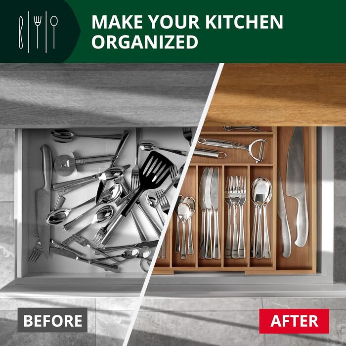 Органайзер для столових приборів ROYAL CRAFT WOOD з бамбука, 9 відділень, коричневий