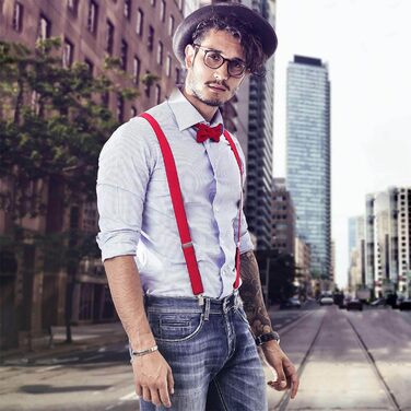 Підтяжки чоловічі DonDon Y-подібні, 3,5 см, еластичні, регульовані, комплект з метеликом 12x6 см, червоні