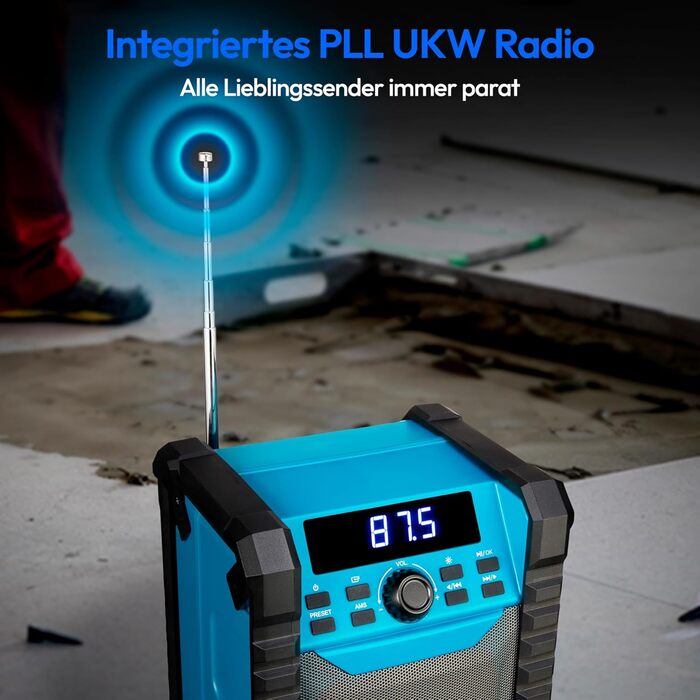 MEDION E66877 DAB+ Радіо для будівельних майданчиків: Bluetooth 5.0, IP44 (вологозахист), LED-ліхтар, акумулятор та мережа, DAB+ радіоприймач