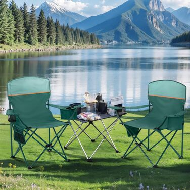 Набір кемпінгових стільців 2 шт. LET'S CAMP: складані крісла для відпочинку на природі з підстаканниками, зручні для риболовлі та відпочинку на відкритому повітрі (зелені)