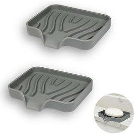 2 шт. Силіконові мильниці з отвором для стоку, мильниця для душу, мильниця для ванни, мильниця для раковини, мильниці для ванної кімнати, кухні та лічильника (Білий) (Сірий)