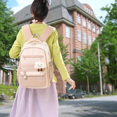 Шкільний рюкзак для дівчаток та хлопчиків-підлітків, рюкзак для жінок, великий шкільний ранець на 15.6 дюймів, рюкзак для ноутбука, шкільна сумка водонепроникна, рюкзак для школи, шкільні сумки (світло-коричневий)