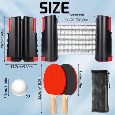 Знімне сітка для настільного тенісу, 190 см (макс), замінна сітка для настільного тенісу, портативна, для столу, офісу, їдальні. Комплект A