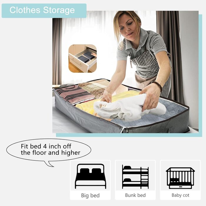 Коробки для зберігання під ліжком MIXC, 4 шт., 100 л, з кришкою, 100x50x18 см. Організація та зберігання постільної білизни, ковдр та одягу